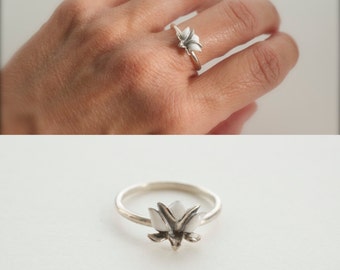 NEW Lotus ring - enamel lotus ring - lotus flower ring - white lotus flower - yoga symbol ring - purity