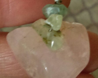 Wirewrapped pendant rose quartz and prehnite