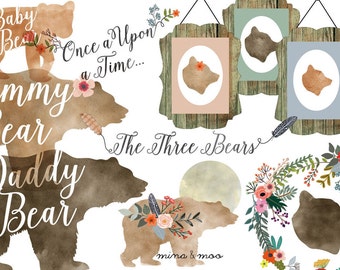 Floral bear clipart, Watercolour woodland clipart, Woodland bear clipart, Baby bear clipart, Woodland bear scrapbook, Woodland nursery decor