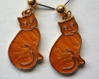 Orange Tabby Cat Pierced Dangle Earrings - 5123