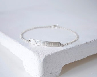 Customized Personalized Silver Bar Bracelet, Custom nameplate, Sterling Silver, Made to Order