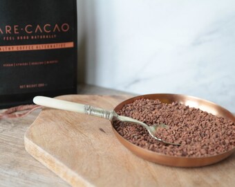 Bare Cacao luxury vegan hot drink. Coffee alternative. Ground cacao. Brewed cacao. Herbal tea. Organic drink. Paleo Drink. Chocolate drink