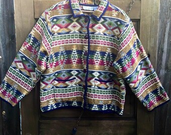 Vintage 90's Southwest Woven Blanket Jacket by Jane Ashley