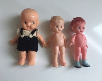 Vintage Group of Three Plastic Carnival Dolls Knickerbocker Plastic Company Irwin USA