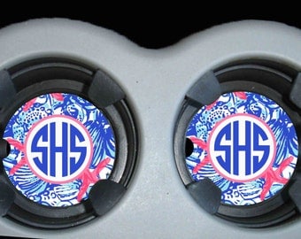 Monogram Car Coaster, Cup Holder Coasters, Personalized Car Coaster, Monogram Gift, Personalized Gift, Lilly Pulitzer Inspired Coaster