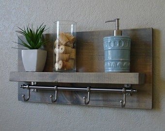 Simply Modern Rustic Bathroom Shelf With Satin Nickel Rail Towel Hooks Simply Modern Rustic Bathroom Shelf With Satin Nickel Rail Towel Hooks