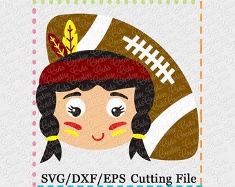 EXCLUSIVE SVG eps DXF Cutting File Indian Girl Football svg, mascot svg, football svg, indians svg, seminoles svg, indian cut file seminoles