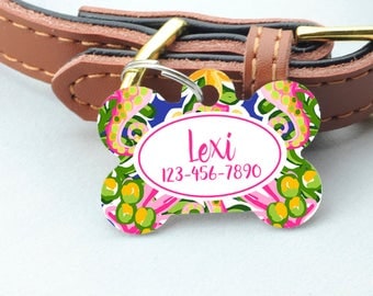 Personalized Pet ID Tag - Colorful Personalized Pet Tag - Custom Pet ID Tag - Tropical Dog Name Tag - Dog ID Tag - Dog Collar Name Tag