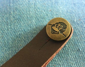 Cute Handmade Brown Genuine Leather Ukulele Strap Button Strap Hook fits for All size ukulele (Soprano, Concert and Tenor)