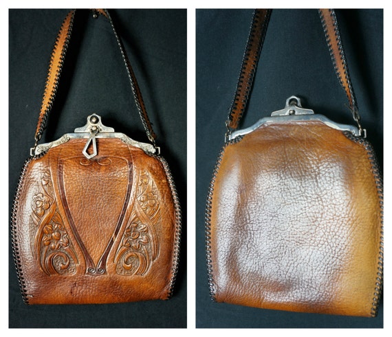 c. 1921-25 Tooled Leather Jemco Deco Purse EXCELLENT Condition / Art Deco Art Nouveau Locking Jemco Purse / Edwardian Leather Tooled Handbag by HippieGypsyBoutique steampunk buy now online