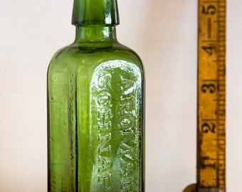 Green glass bottle Aromatic schnapps - Udolpho Wolfes Schiedam, antique, collectable, vintage