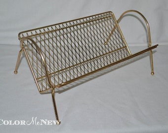 Vintage Gold Metal Shelf - Books, CDs, DVDs and 45 Records
