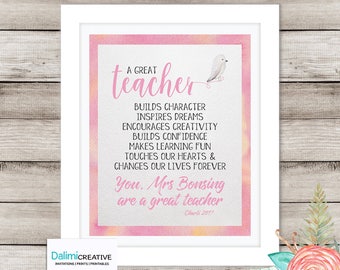 Teacher Appreciation Print - End of Year Teachers Gift - Personalised Teachers Gift - A Great Teachers Gift - Preschool Teachers Gift