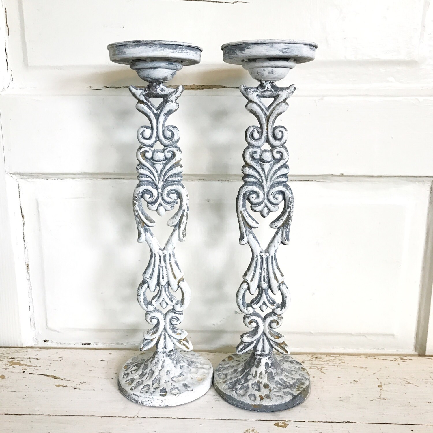White Shabby Chic Candle Holders Tall Metal Candle Stick