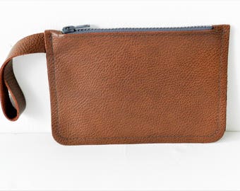 Small Leather Bag| Leather Wrist Bag| Leather Clutch| Brown Leather Pouch| Leather Pencil Case| Gift for Her