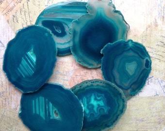 TEAL Agate Coasters Teal Coasters Teal Agate Coasters Geode Coasters Agate Coaster Set of 4 TEAL TURQUOISE Agate Coaster Gold or Silver Edge