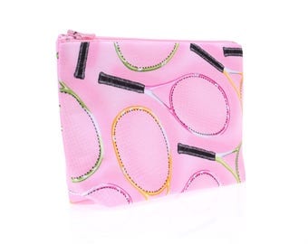 tennis makeup zipper bag pink, tennis gift, cosmetic zipper pouch, wash bag, makeup case, toiletry case, tennis team captain girlfriend gift