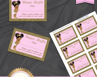 Diaper Raffle Card, Printable Diaper Raffle Card, Little Princess, Royal Baby Shower, Baby Girl,Pink, Gold, White - Instant Download