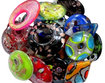 Wholesale Lot Murano Glass Pendants ~ 10 Assorted Multi Colored Pieces ~ Heart ~ Round ~ Triangle