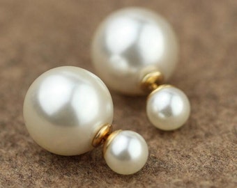 Pearl Double Sided Earrings,pearl gold Stud earring,bubble earring,steel colour earring,Ear Jacket,