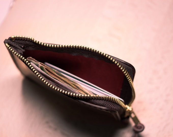 Italian Pull-Up Campari Leather Mini Zip Wallet
