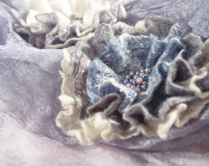 Felted Brooch Grey Brooch Dress Accessories Wool Flower Flower Brooch Pin Hat Decor Floral Accessories Bridal Floral Pin Hat Pin Felt Brooch