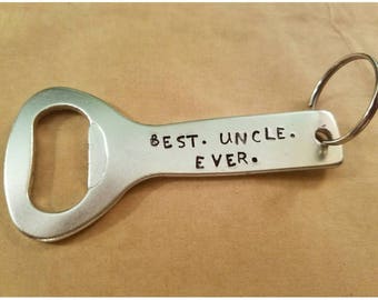 Uncle keychain, uncle gift, gift for him, gift for uncle, gift for brother, neice, custom bottle opener, stamped bottle opener, beer gift