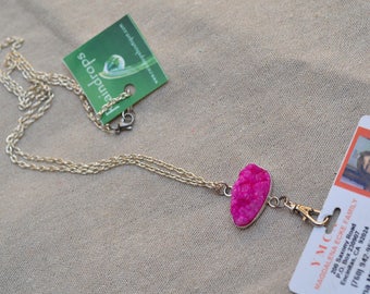 ID Lanyard Holder. Name Badge Holder. ID Badge Gemstone Necklace. Lanyard Silver Chain. Pink Druzy Quartz . Nurse Name Badge Holder.