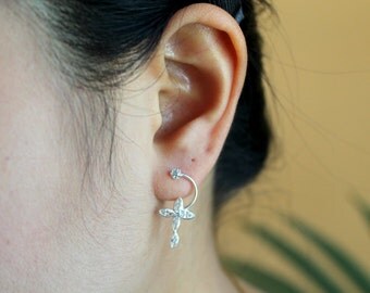 Handmade Silver Earrings Stud Cross Design