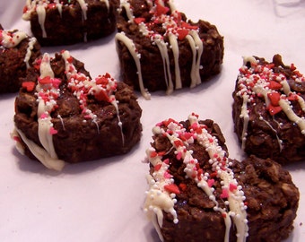 Chocolate Peanut Butter Cookies, No Bake, 1 dozen Large Heart Shaped Cookies