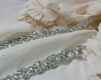 Skinny Crystal Chain Wedding Dress Sash; Thin Rhinestone Bridal Wedding Sash; Jeweled Bridal Belt; Unique Wedding Dress Sash;Braided Sash