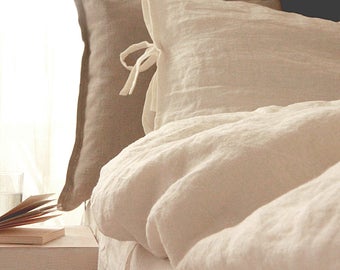 Linen duvet cover Queen, King, Euro King, Super King, Cal King - Linen Doona cover - Off white line bedding by Linenspace