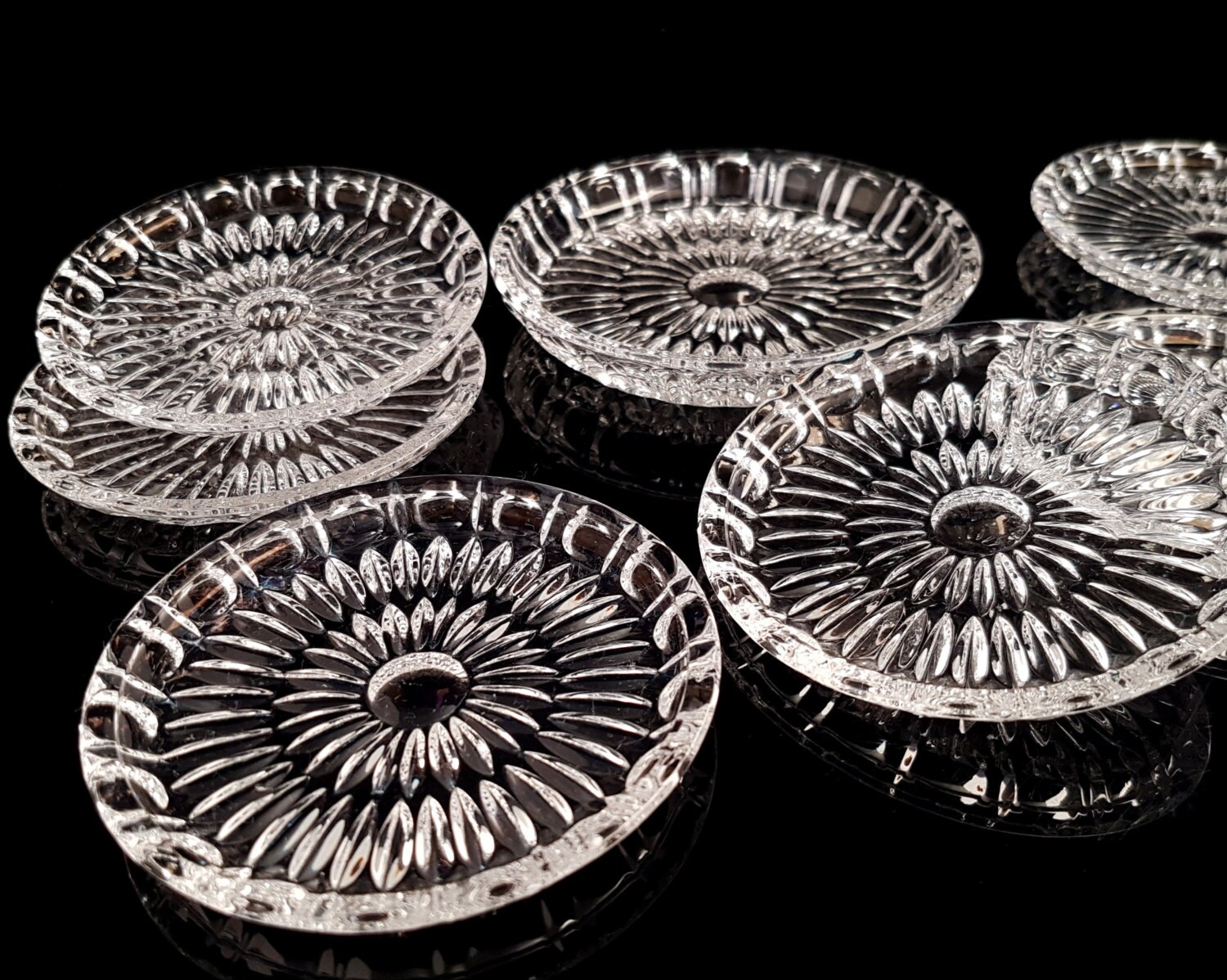 Vintage Lead Crystal Coasters Set of 7 / Mid Century German