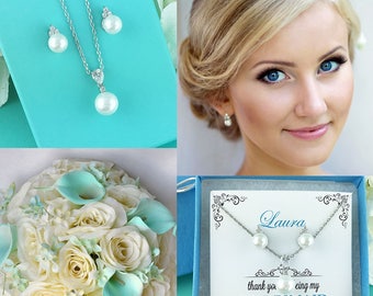 Bridesmaids Jewelry Set, CZ Pearl Wedding Necklace Set, bridal jewelry, wedding jewelry, cz jewelry set, pearl jewelry set 272305614