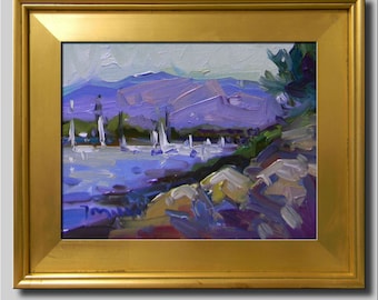Plein Air Landscape Painting, Impressionist Oil Painting, Seascape, Water Painting, Sailboat Painting, Abstract Painting
