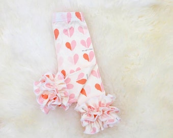 Peach heart double ruffle leggings, girls valentine's day outfit,newborn valentines day leggings, Valentine's day photo prop, Heart leggings