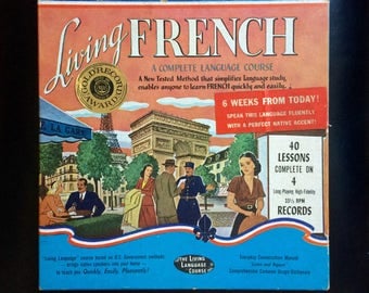 50's French Language Course on Vinyl- 40 Self Taught French Lessons 33 1/3 Vinyl Record Set - 1950s France Cultural History
