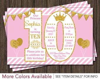 Princess Birthday Invitation • 10th Birthday Invitations • Age 10 Only