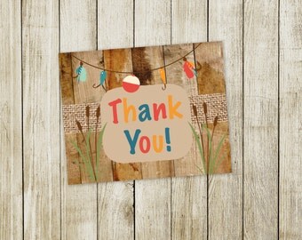 Fishing Baby Shower Thank You Card, Reel Excited Rustic Shower, Printed or Digital