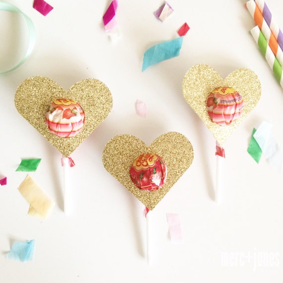 Glitter Heart Lollipop Chuppa Chup Holders | Party Favor Gifts | Set Of 8 | Lollipop Tag ...