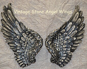 Beautiful Vintage Antique Style Shabby Chic Vintage Stone Angel Wings Wall Art Decoration