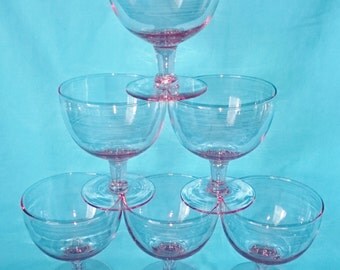 1940's Pink Champagne Glasses, Large Cocktail Glasses, Wine Champagne Deep Coupe Glasses Pink - Set of 6