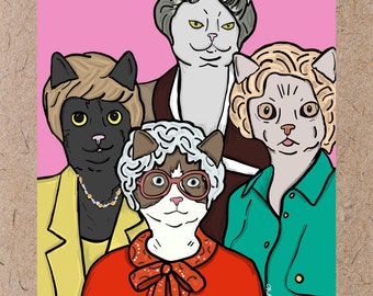 Golden Girls + Cats / Thank you for being a friend / Postcard Art Print
