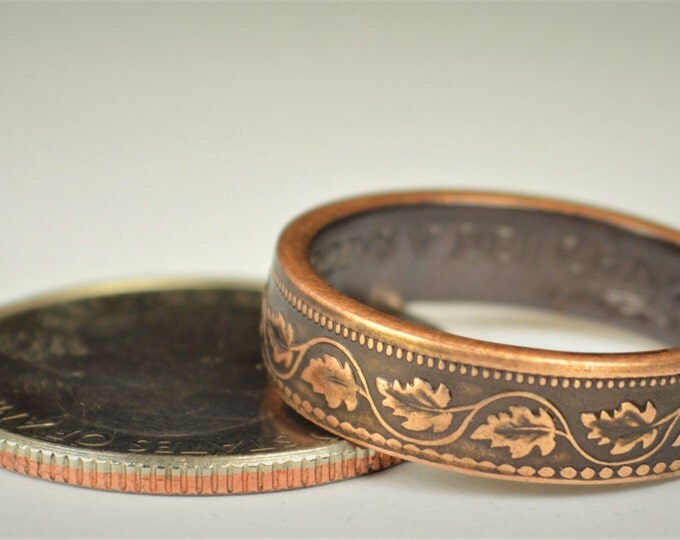 Brown Ring, Coin Ring, Vine Ring, Copper Ring, Canadian Penny, Coin Rings, Coin Art, Floral Ring, Gift for Her, Unique Ring, Ring For Him