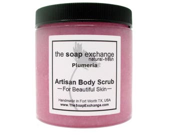 Plumeria Body Scrub, Sugar Scrub, Salt Scrub, Exfoliating Natural Scrub, Body Polish, Skin Care, Shea Butter, The Soap Exchange