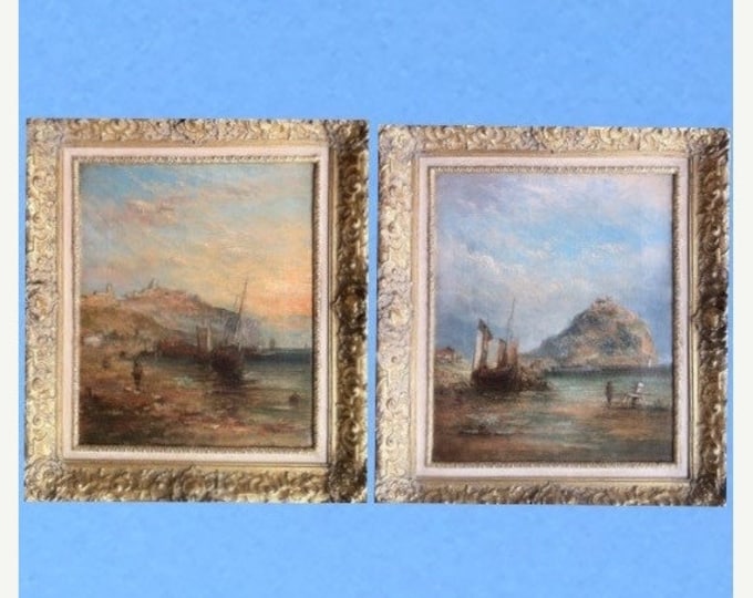 Storewide 25% Off SALE Original 19th Century Oil Painting Set by Alfred Pollentine, Well Known & Well Listed English Artist (1836 -1890)