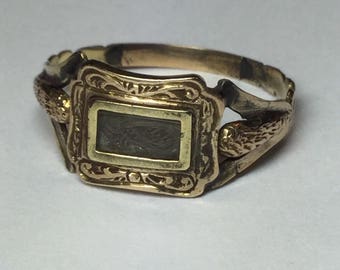 Antique victorian 9k Yellow Gold Mourning Hair Ring