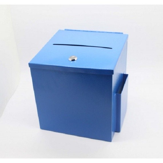 Blue Metal Donation Box Suggestion Box 10918-BLUE