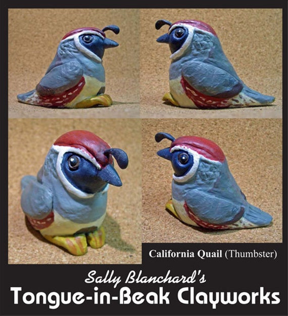 California Quail - Sally Blanchard's Tongue-in-Beak Clayworks "Thumbster"