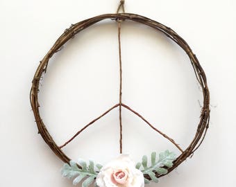 Peace Sign Wreath/Modern Wreath/Boho Wreath/Boho Chic Wreath/Boho Wall Hanging/Boho Art/Boho Decor/Peace Wreath/Boho Wedding/Rustic Wreath